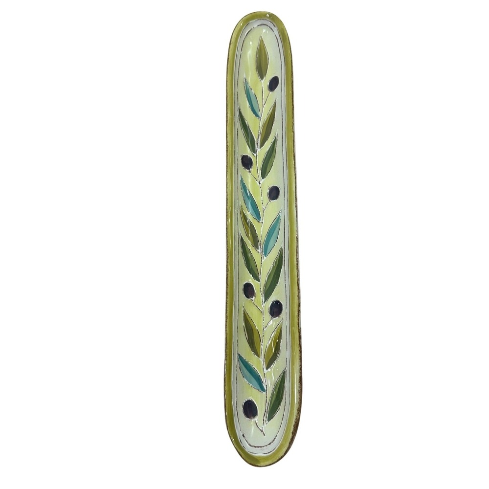 Certified International Ceramic Olive Tray 13 Inch Green Branch Hand Painted